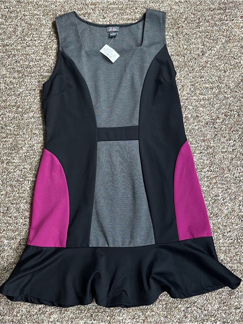 Dots Colorblock Sleeveless Mini Dress in Gray, Black & Magenta